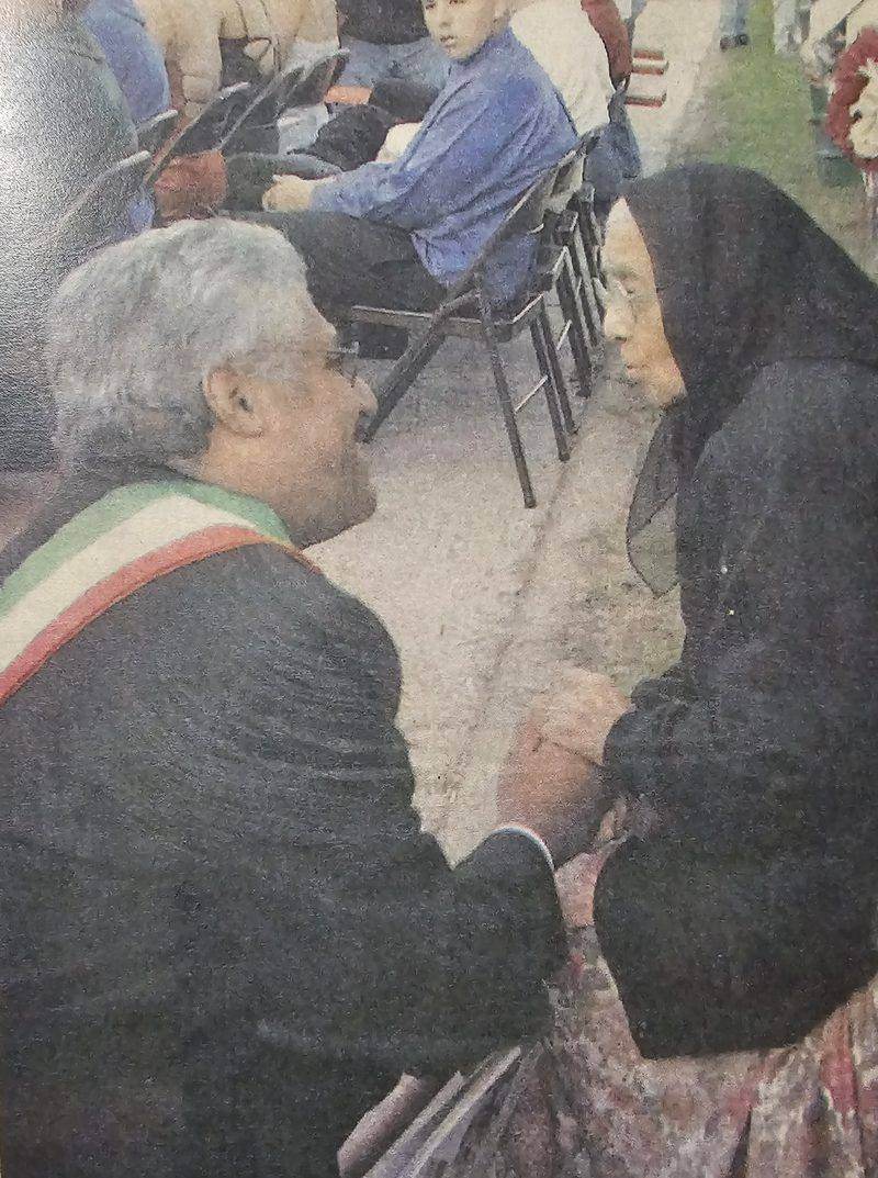 Archival newspaper clipping of a Fiesta elder greeting